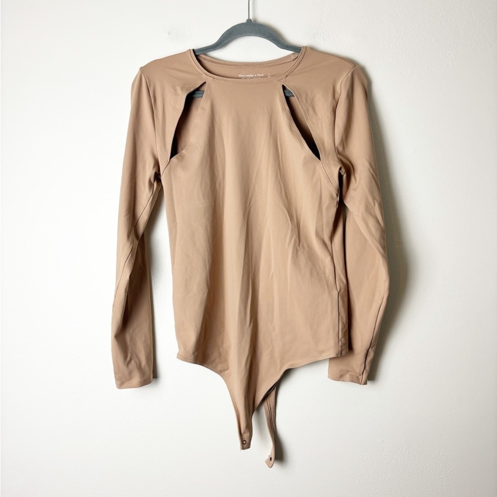 ABERCROMBIE & FITCH Soft A&F Collection Tan Long Sleeve Cutout Nylon Bodysuit L